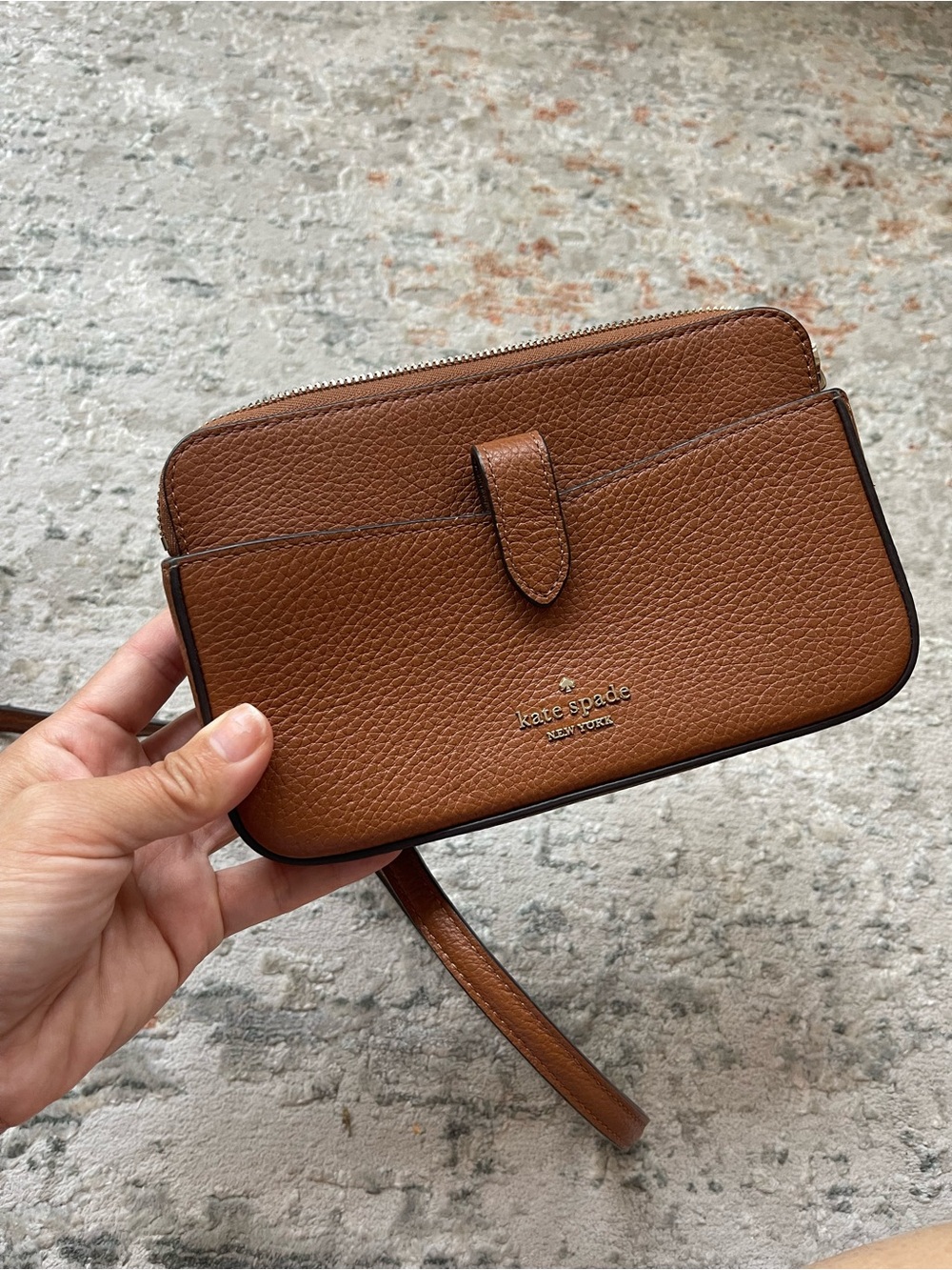 kate spade Brown Pebbled Leather Wristlet Crossbody